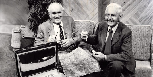 Charles Fraser-Smith, right, with the actor who played him in many Bond films, Desmond Llewellyn