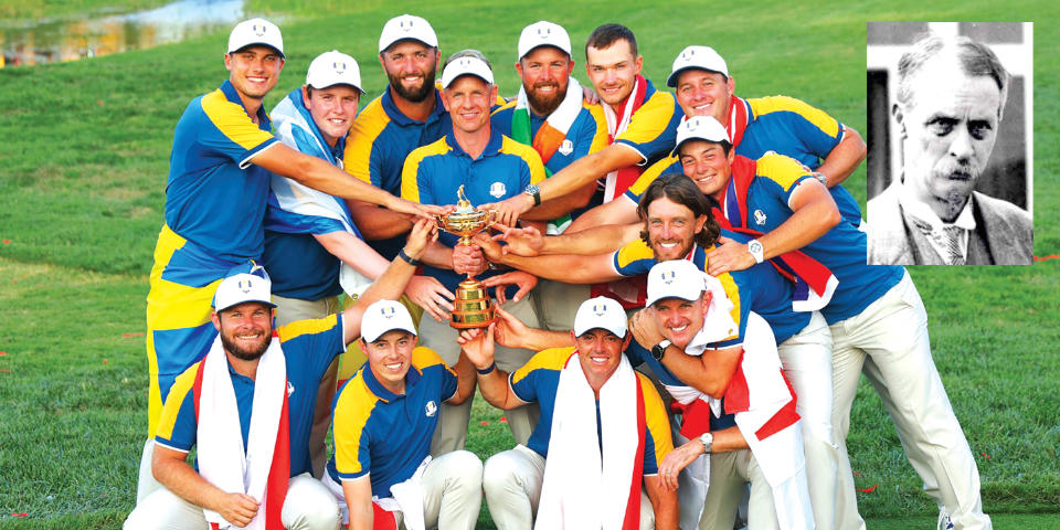 The winning 2025 European team at Bethpage and, inset, Samuel Ryder