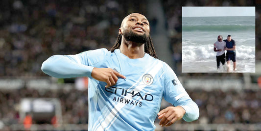 Semenyo scores on his debut and, inset, his baptism on a Bournemouth beach.