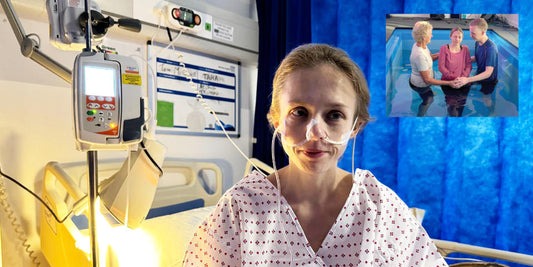 Tara in hospital and, inset, being baptised after her recovery