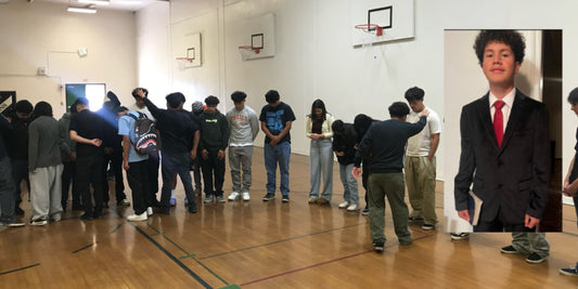 Abraham Aguilar, inset, and praying for his schoolfriends.