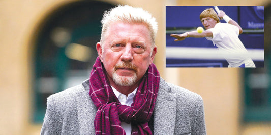Boris Becker going to court and, inset, in his prime playing days